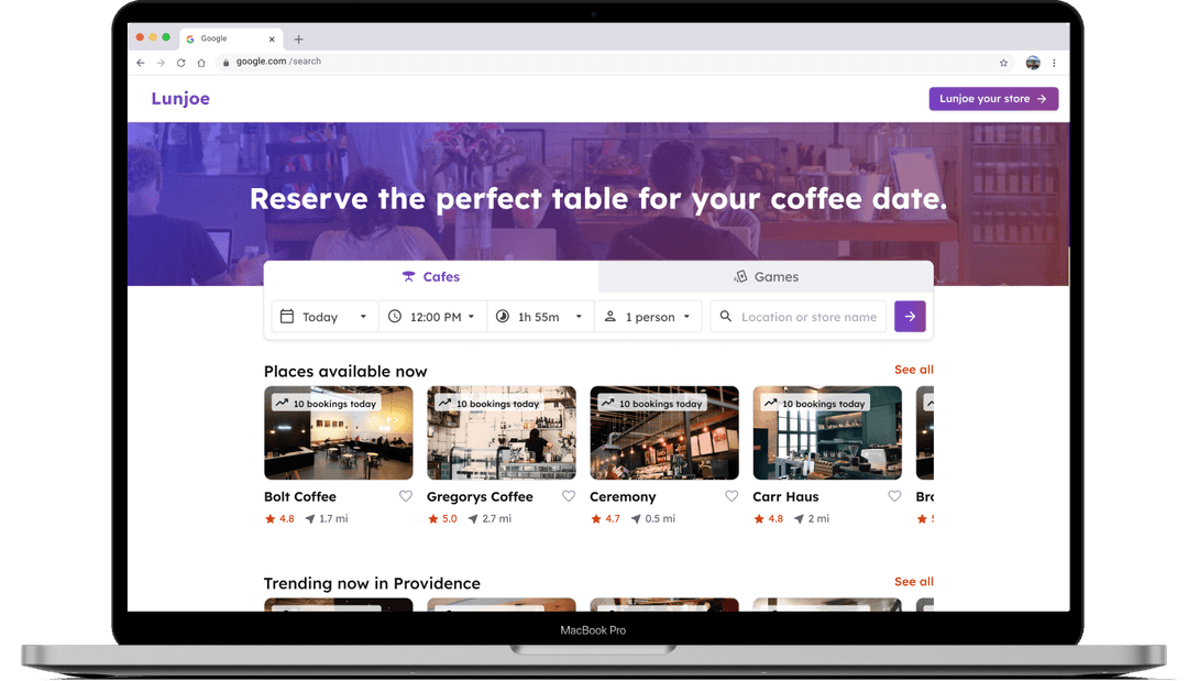 Reservation website interface